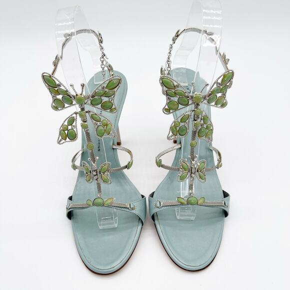 Giuseppe Zanotti Vintage y2k Light Blue Butterfly Strappy Heeled Sandals size 7 - Picture 7 of 14